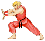 Artwork of Ken making a Hadoken motion.