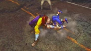 Ling Xiaoyu dropped by Vega while falling victim to Rainbow Suplex in Street Fighter X Tekken.