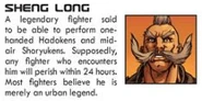 Sheng Long's profile in the 2024 "Street Fighter World Warrior Encyclopedia - World Tour Edition"