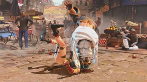 Rashid stomping on 's face during Sunset Drop.