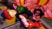 Zangief slamming Cammy on the ground.