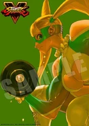 Promotional art of R.Mika lifting heavy weights, art by Bengus.