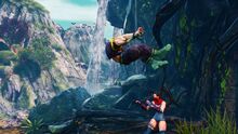 When an opponent is put into a state where they do not flip out of their hit is when they get into a "Juggle" and are at the mercy of the individual game's rules and the moveset of their opponent. Here Ibuki's opponent is in said state. Opponents in juggled states also land on soft knockdowns.