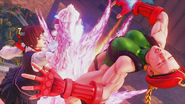 Sakura defeating Cammy with an uppercut to the chin using Sakura Rain.