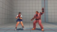 Pendulum Upper, as it appears in Ultra Street Fighter IV's OMEGA Mode. Notice the distance between Dan and Sakura is too far for her regular close HP.