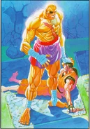 Illustration from Street Fighter II. The design from the defeated opponent would become the basis for Dan.
