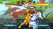 EX Raida breaks through opponents who are standing guard in Street Fighter X Tekken (Shown here against Ling Xiaoyu). Blue effect indicates guard bypass.