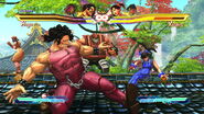 Hugo's crouching medium kick acts like a traditional sweep, shown here against Xiaoyu.