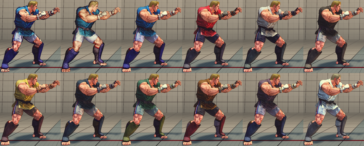 Costume and alternative outfit colors for Guile: Street Fighter 4