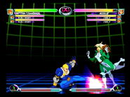 Captain Commando sweeping Rogue in Marvel vs. Capcom 2: New Age of Heroes.