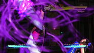 Juri prepared to kick Xiaoyu in the face with her Ki enhanced foot.