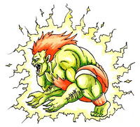 Official art of Blanka's Electric Thunder from Street Fighter II.