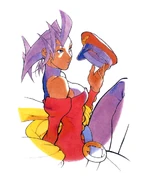 Rose holding M. Bison's hat