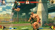 Sakura Otoshi about to be performed against Zangief in Street Fighter IV.