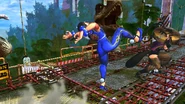 Ibuki using the attack against Ling Xiaoyu after an assist from Rolento.