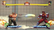 Guile throws a Sonic Boom at M.Bison.