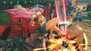 Poison slamming her heel on top of 's head using Love Me Tender in .