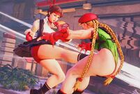 Sakura hits Cammy with her Shunpukyaku at the beginning of her Critical Art.