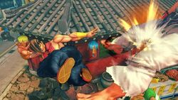  on the receiving end of the flurry of kicks in Super Street Fighter IV: Arcade Edition.