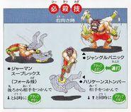 Rasta's wrestling moves from the Super Famicom manual.