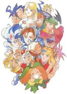 Rose (arriba, izquierda) junto con varias otras féminas de Capcom (Morrigan, Devilotte, Sylphie, Mary, Hsien-Ko, Chun-Li, Felicia, Mao, Pure the Mage, Cammy, Anita, entre otras).