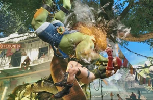 Blanka tackling  to the ground using Wild Fang.