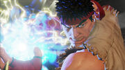 Ryu about to blast a Hadoken.