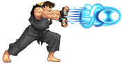 A sprite of Ryu firing a Hadoken Super Street Fighter II Turbo HD Remix.