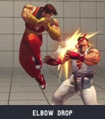 Guy using Elbow Drop against Ryu in Super Street Fighter IV: Arcade Edition.