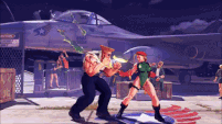 Gif animation of Guile using Sonic Tempest against Cammy in Street Fighter V.