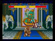 Dhalsim sweeping Chun-Li in Street Fighter II: Special Champion Edition for the Sega Genesis.
