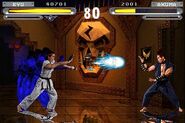 Ryu using Shinku Hadoken against Akuma in the arcade version.