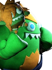 Blanka with the Blanka-chan costume and a plushie in Street Fighter 6.