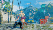 Peter performing a low punch in a crouched stance.