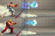 A screenshot of Ryu and Ken's Hadoken in Street Fighter IV.