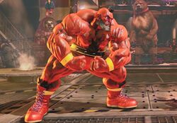 Zangief flexing his muscles in the ring