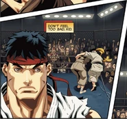 Makoto helping Ibuki out the ring after the fledgling ninja lost to Ryu in Street Fighter Super Combo Special.