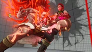 Necalli punches Cammy, infusing her with dark energy.
