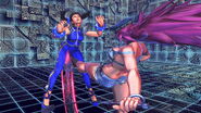 Poison delivers the initial hit of her Cross Art in Street Fighter X Tekken, which is a groin kick.