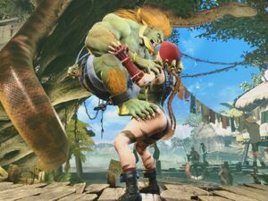 Blanka biting 's neck using Wild Fang.