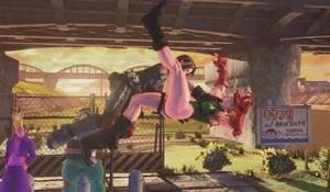 Akira shoving  to the ground using Kurakusho.