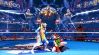 R. Mika using Dream Driver against Cammy in Street Fighter V.