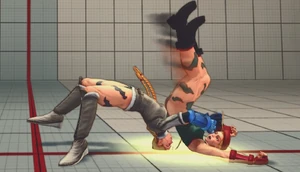  slamming her opponent on the back of her neck using Hooligan Suplex.