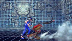 Ibuki using the attack against Ling Xiaoyu in Street Fighter X Tekken.