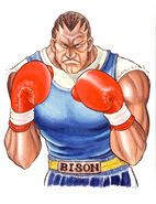 Bust shot from Street Fighter II. Notice that his Japanese name, Bison, is written on his belt.