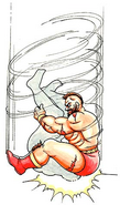 Street Fighter II art of Zangief doing his signature Spinning Piledriver