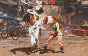 Rashid kicking 's head during Rider Glider.