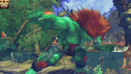 Gif animation of Blanka using Shout of Earth against Abel in Ultra Street Fighter IV.