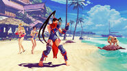 Tiffany and Hinata in the background of the Street Fighter V stage Kanzuki Beach.