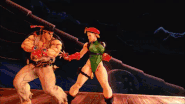 Gif animation of Ryu using Shinku Hadoken against Cammy in Street Fighter V.